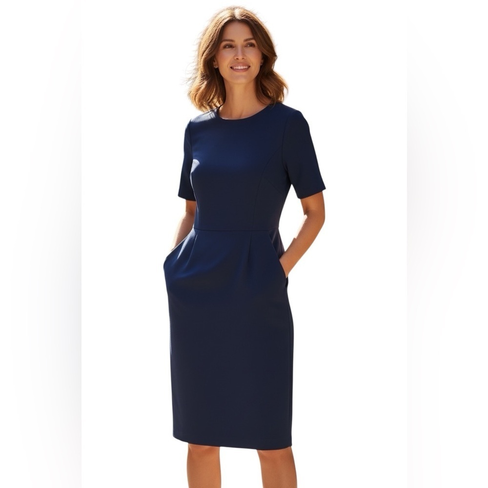 Quiosque Navy Blue Sheath Dress Short Sleeve EU 40 Made in Poland